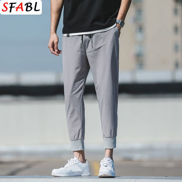 

sfabl summer new trend thin harem pants men's casual solid pants slim fit leisure sweatpants joggers men trousers elastic waist, Black
