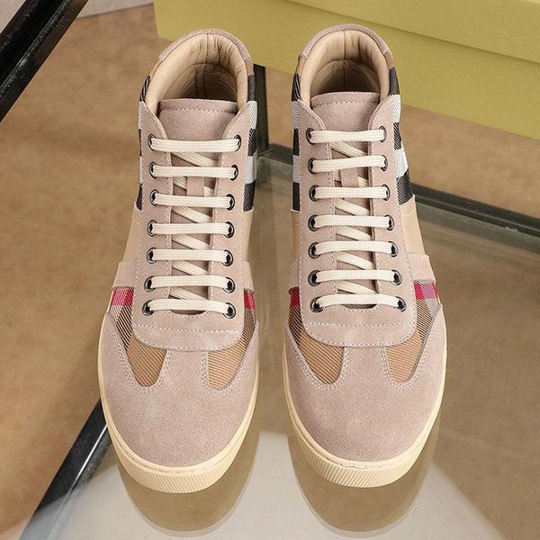 

мужская обувь высокого качества high top vintage проверить и кожаные кроссовки new design мода плюс размер кружева -до мода повседневная муж, Black