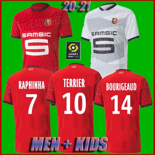 

2021 rennes soccer jersey 2020 2021 28 raphinha niang terrier j.martin stade rennais fc bourigeaud home away men kids kit football shirts, Black;yellow
