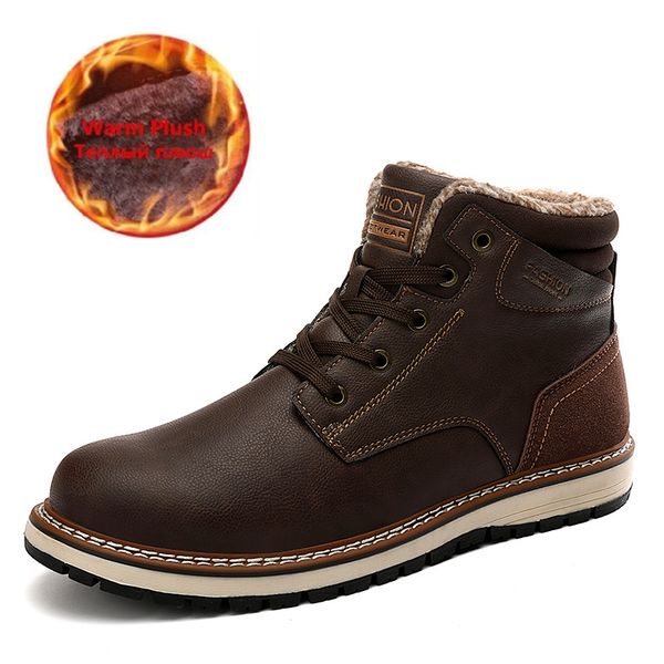

new autumn winter men boots warm fur men shoes outdoor hiking male casual leather boot sneakers work shoes man, Black