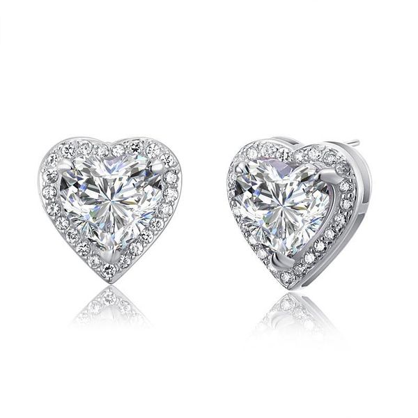 

exquisite women earrings stud 3 ct created diamond real solid 925 sterling silver heart stud wedding earrings, Golden;silver
