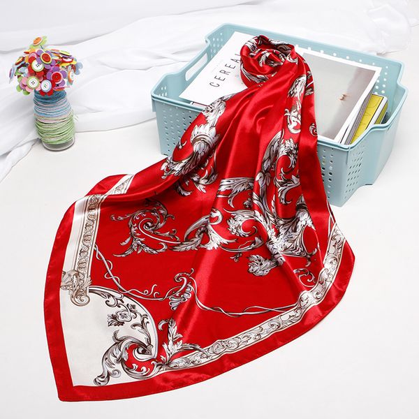

square scarves women chain print sunscreen silk scarf female satin long scarf dual-use shawl beach towel shawl color printing, Blue;gray