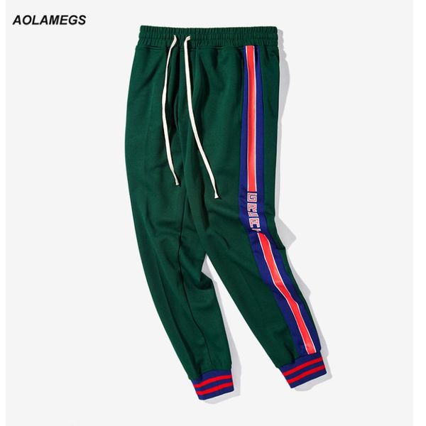 

aolamegs men track pants side stripes fashion vintage men's casual sweatpants drawstring elastic waist high street jogger pants, Black