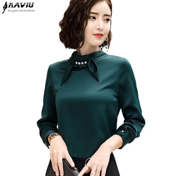 

2020 autumn new silk blouse shirt women fashion full sleeve office lady formal loose plus size soft blouse shirt, White