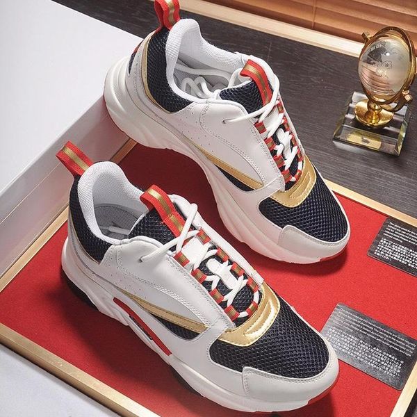 

b22 calfskin sneaker breathable mens shoes fashion brands outdoor walking lace -up low casual comfortable shoes chunky sneakers, Black