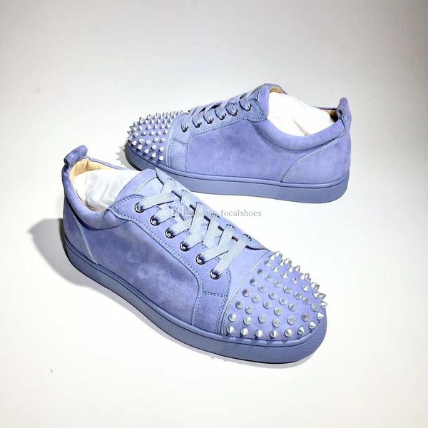 

blue suede spikes sneaker red bottoms casual shoe luxury men shoes women shoes spikes sock triple low leather chaussures platform, Black