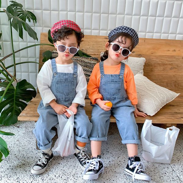 

2020 new men's and women's children's wear denim belt korean style children's cute pocket pants belt pants fashion, Blue