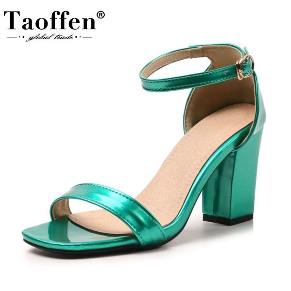 

taoffen 8 colors size 28-52 women high heels sandals square heels summer shoes women party office fashion concise footwear, Black