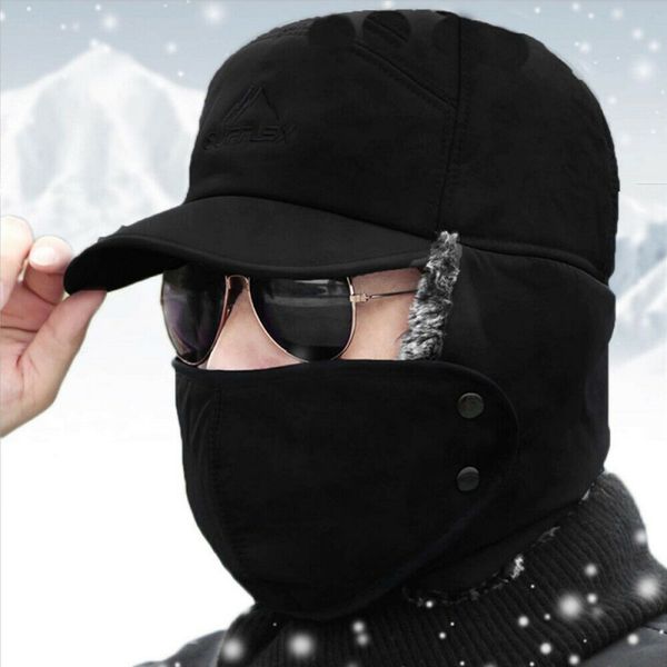 

cycling caps & masks black weatherproof winter hats scarf for mens soft warm breathable wool knitted hat double layers cap