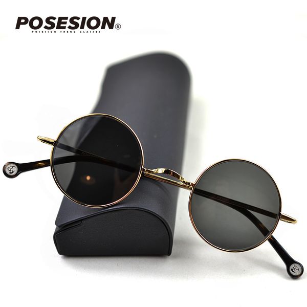 

posesion new brand designer classic polarized round sunglasses men small vintage john lennon glasses women driving metal eyewear, White;black