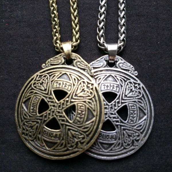 

viking norse runes wiccan pagan lucky irish knots pendants necklaces men women amulet jewelry, Silver