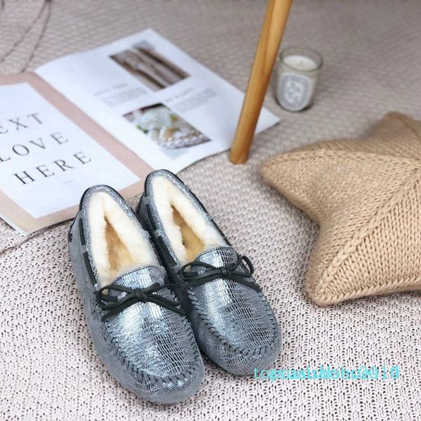

new original australia wgg bowknot wat leather fur flat slippers women designer casual shoes black khaki womens shoe size 5-8 c14