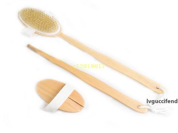

50pcs fashion natural long wooden bristle body brush massager bath shower back spa scrubber