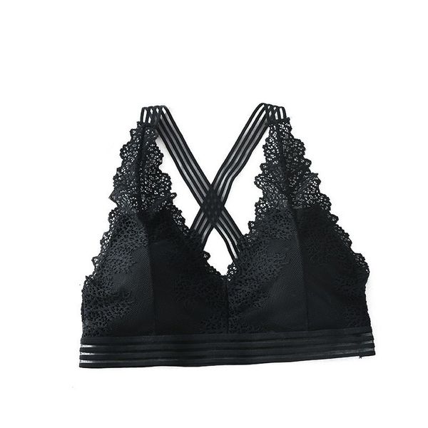 

2020 women lace no steel ring large v neck triangle cup anti exposure bra without steel ring summer new style padded thin, White