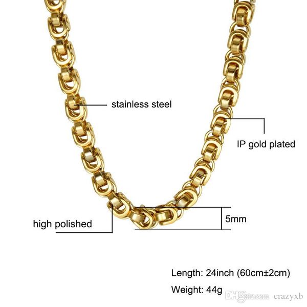

personalized men's necklace stainless steel byzantine box link chain necklaces male collar fashion jewelry gifts mens chain, Silver