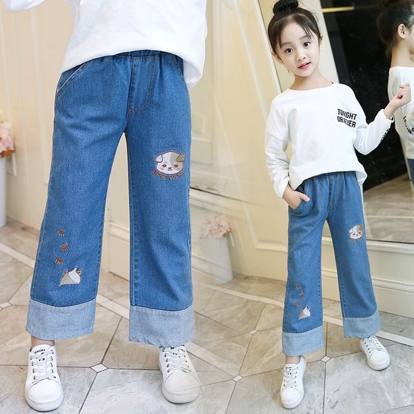 

ke3va girls loose version 2019 new jeans wide leg pants children's western style wide leg pants big children's autumn casual all, Blue