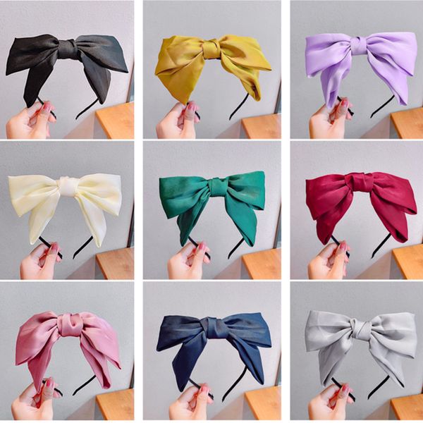

hair accessories 9pcs/lot solid satin bowknot princess hairband big bow headband teen girls knotted center kids, Slivery;white