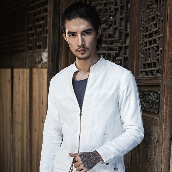 

2020 spring new men's casual jacket cotton and linen jacket chinese style cotton and linen long sleeve thin coat for men, Black;brown