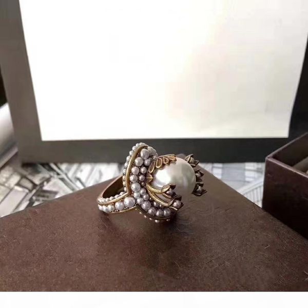 

european and american high-quality customized pearl ladies wild designer rings luxury designer jewelry women rings, Golden;silver