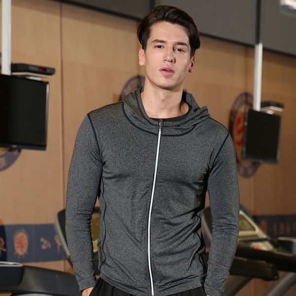 

bfv7a fitness men's hooded tights sports basketball training tight basketball coat clothes running quick-drying clothes compression coa, White;black