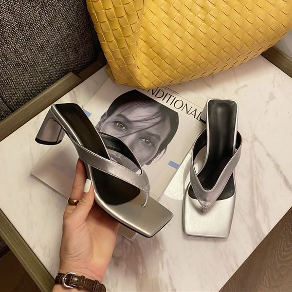 

2020 women slipper summer outdoor sandal slip on flip flops ladies shoes med heel slides mules shoes women black orange silver