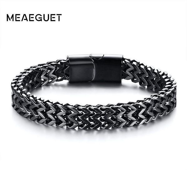 

punk bracelet for men double chain link black solid stainless steel pulseira masculina man boy biker jewelry in 7.5inch 8.3inch