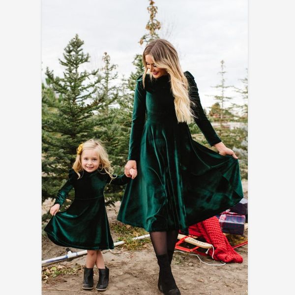

семья matching нижнее платье осень зима мать и дочь руно с длинным рукавом руно родитель-ребенок платье мода одежда, Blue
