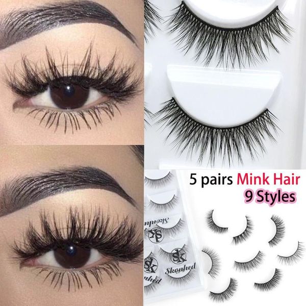 

false eyelashes 5 pairs thick cross wispy long 3d mink hair lashes fluffy natural lash extension tools handmade cruelty free
