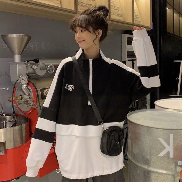 

корейские женская одежда плюс корейского свободного bfstyle костюм бейсбол равномерного свитера женщин hong kong стиль бейсбол костюм, White;black