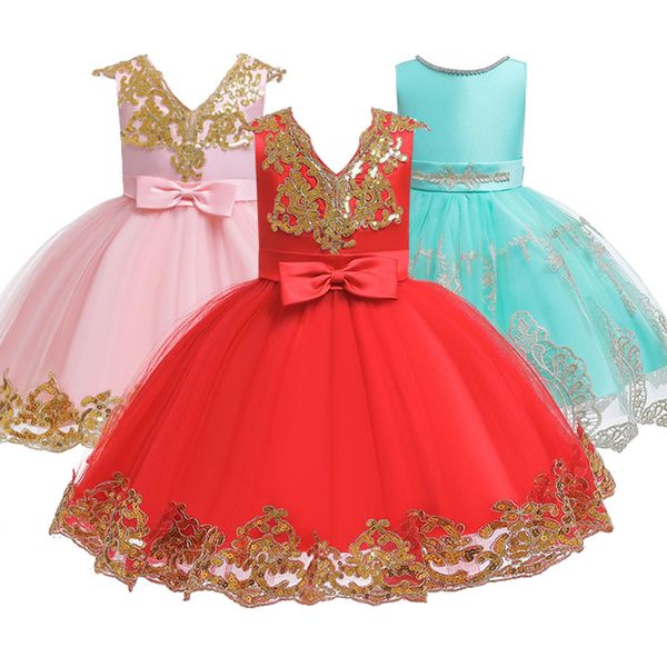 

princess for christening gown children clothing embroidery girls birthday party dress robe fille vestido t200709, Red;yellow
