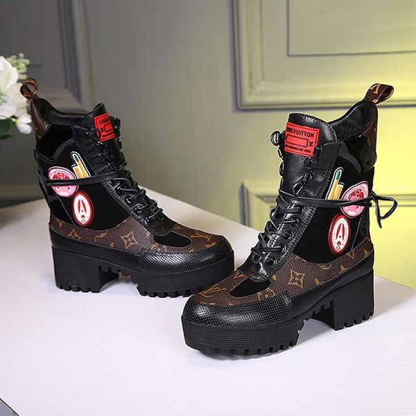 

women shoes wedge mid calf boots fashion leather round toe ladies bottes femmes laureate platform desert boot sale luxury zapatos mujer