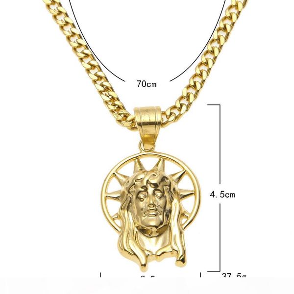 

g 18k gold plated jesus head with halo pendant stainless steel pendant necklace, Silver