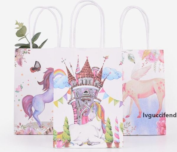 

unicorn kraft paper gift bag with handle wrapping supplies bag sweets candy packing pouches for birthday wedding party