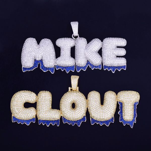 

custom name drip bubble letters pendants necklaces zircon hip hop jewelry with gold silver 24inch rope chain for gift