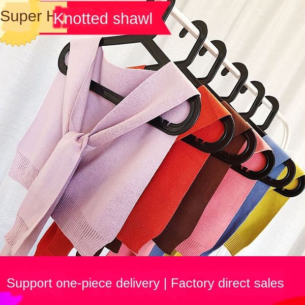 

knotted knitted korean east air conditioning gate internet red air conditioning shawl outer match solid color shawl, Blue;gray