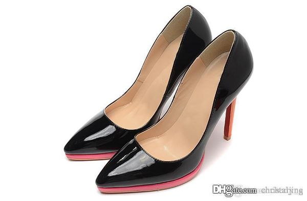 

color matching with spikes red bottom high heels women shoes 12cm high heel ladies female shoes low footwear pumps wedding shoes, Black