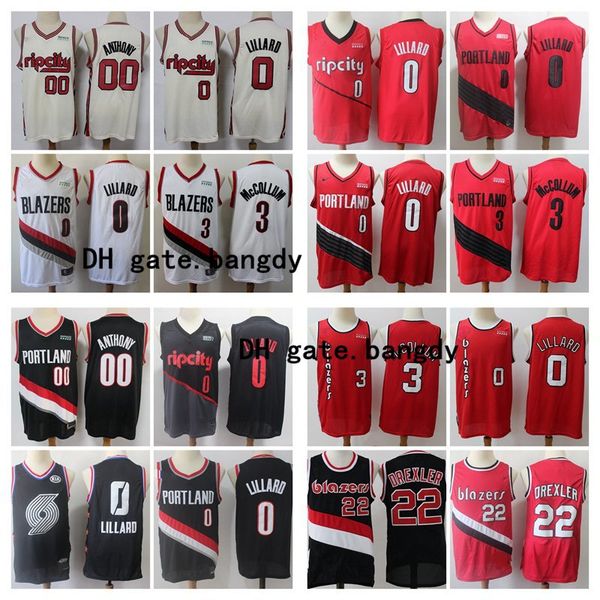 

vintage 0 damian lillard mens portland trail blazers 00 carmelo anthony c.j. mccollum 3 22 nba clyde drexler basketball jerseys, Black;red