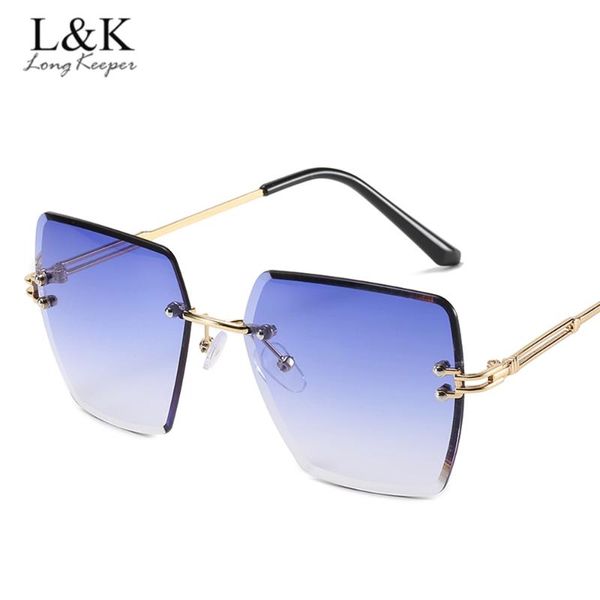 

women's rimless square sunglasses ladies 2020 new brand metal frame gradient sun glasses vintage frameless eyeware, White;black