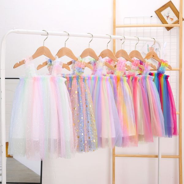 

baby girls tutu dresses kids fashion princess party dress summer multicolor elegant gauze skirt sling gauze skirt 7 colors, Red;yellow