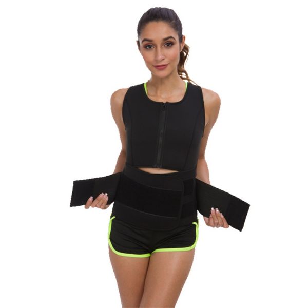 

adjustable waist support women sweat sauna suit tank sports bra slimming corset with waist shaper belly band trainer belts, Black;gray