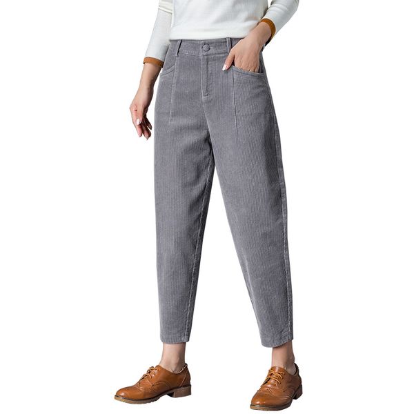 

100% cotton corduroy harem pants 2020 new autumn fall trousers women casual ankle-length pants zipper flat womens clothing, Black;white