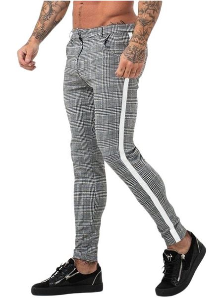 

fashionable men´s casual pants trousers plaid high waist pencil pants male, Black