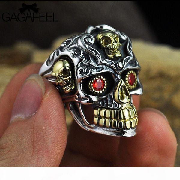 

gagafeel vintage cool open jewelry skull rings 100% real 925 sterling silver thai rings for men women fashion charms drop ship d19011502, Slivery;golden