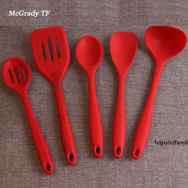 

5pc silicone utensils utensil set spatula spon ladle spaghetti server slotted turner kitchen cooking tools t200507