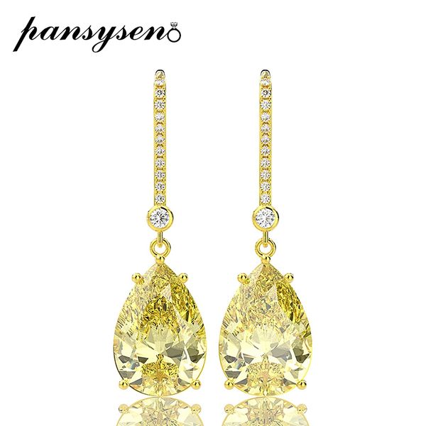 

pansysen gold color citrine gemstone drop earrings for women solid 925 sterling silver wedding party fine jewelry earring gifts