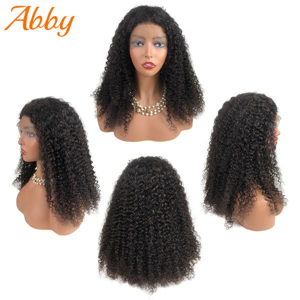 

4x4 lace closure wigs human hair for women kinky curly closure wig 150% density curly lace front wig abby hair full wigs, Black