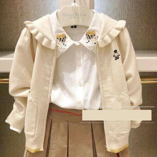 

2020 coat zipperembroidered zipper spring and autumn new korean style girlszipper knitted cardigan cartoon embroidered cute girlscoat, Blue