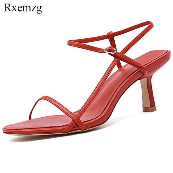 

sandals rxemzg high heels women genuine leather open toe narrow band female elegant gladiator shoes party woman summer 2021, Black