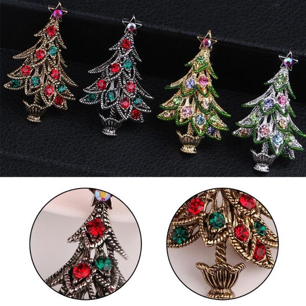 

trendy brooch jewelry christmas tree brooch rhinestone women cloth pin, Gray