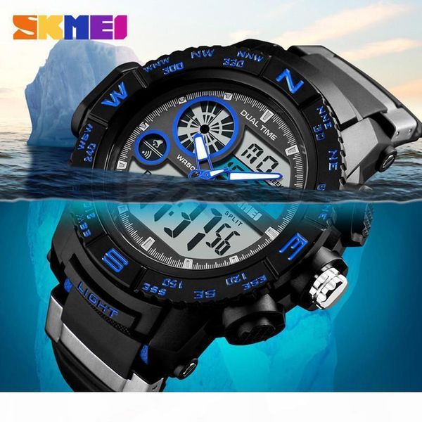 

i skmei brand luminous men electronic watches outdoor dual display sports wristwatches fashion casual 50m waterproof watches alarm, Slivery;brown